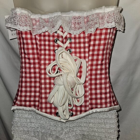 NWT DAISY DUKE RED GINGHAM TIGHT LACING CORSET MEDIUM - Picture 2 of 16